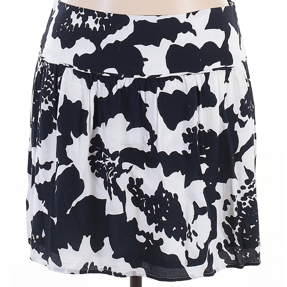 Ann Taylor LOFT Skirt Size 14 Navy Blue White Floral Lined Crepe Zip Back